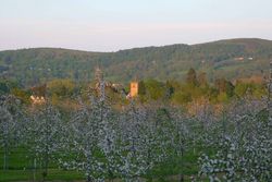 Day 146 - 26 May - St James the Great Church Colwall sunshine blossom Malvern Hills sunset