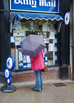 Day 143 - 23 May - Church Street Malvern Rain umbrella newsagents small ads